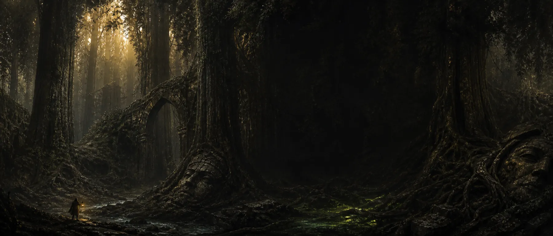 Ancient ruins beneath the shadowed canopy of Davokar